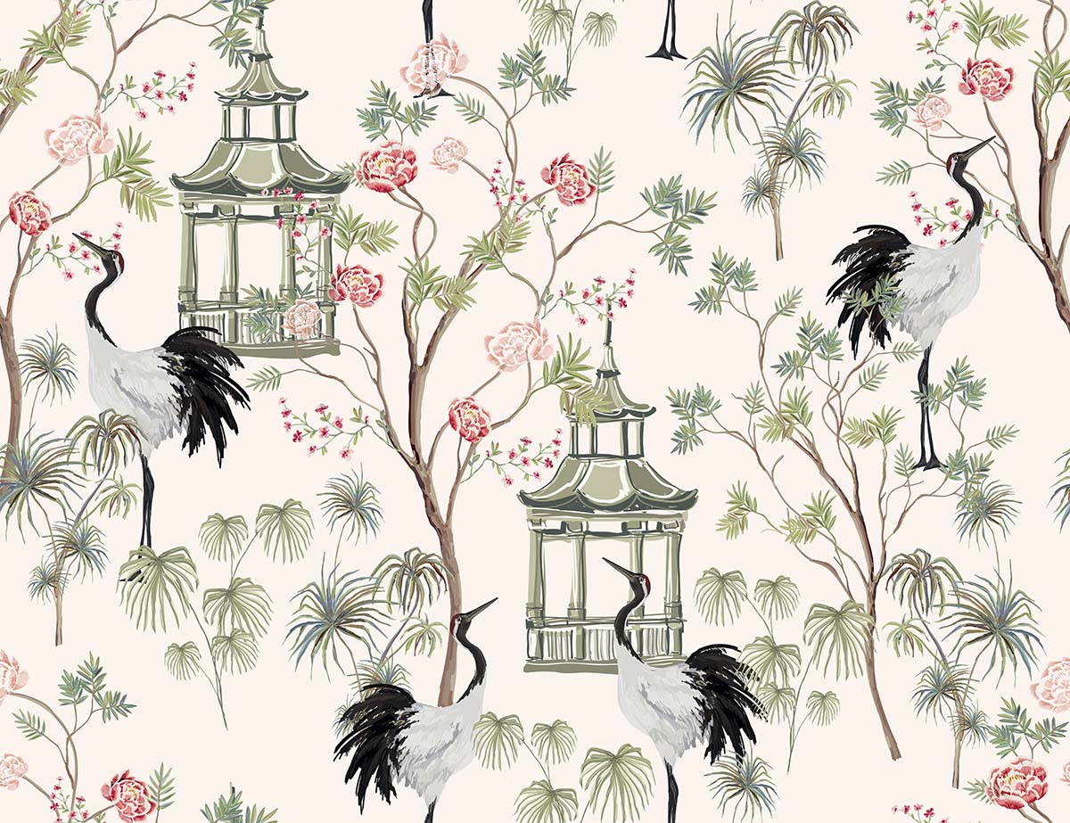 A wallpaper with birds and trees