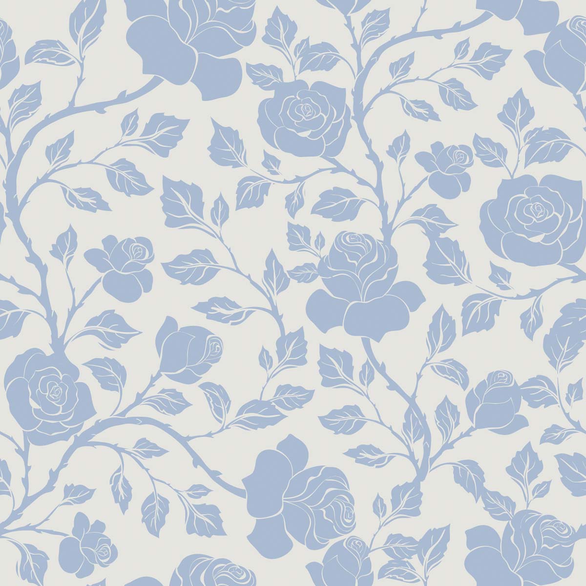 A pattern of blue flowers and leaves