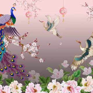 Colorful Birds and Flowers Wallpaper