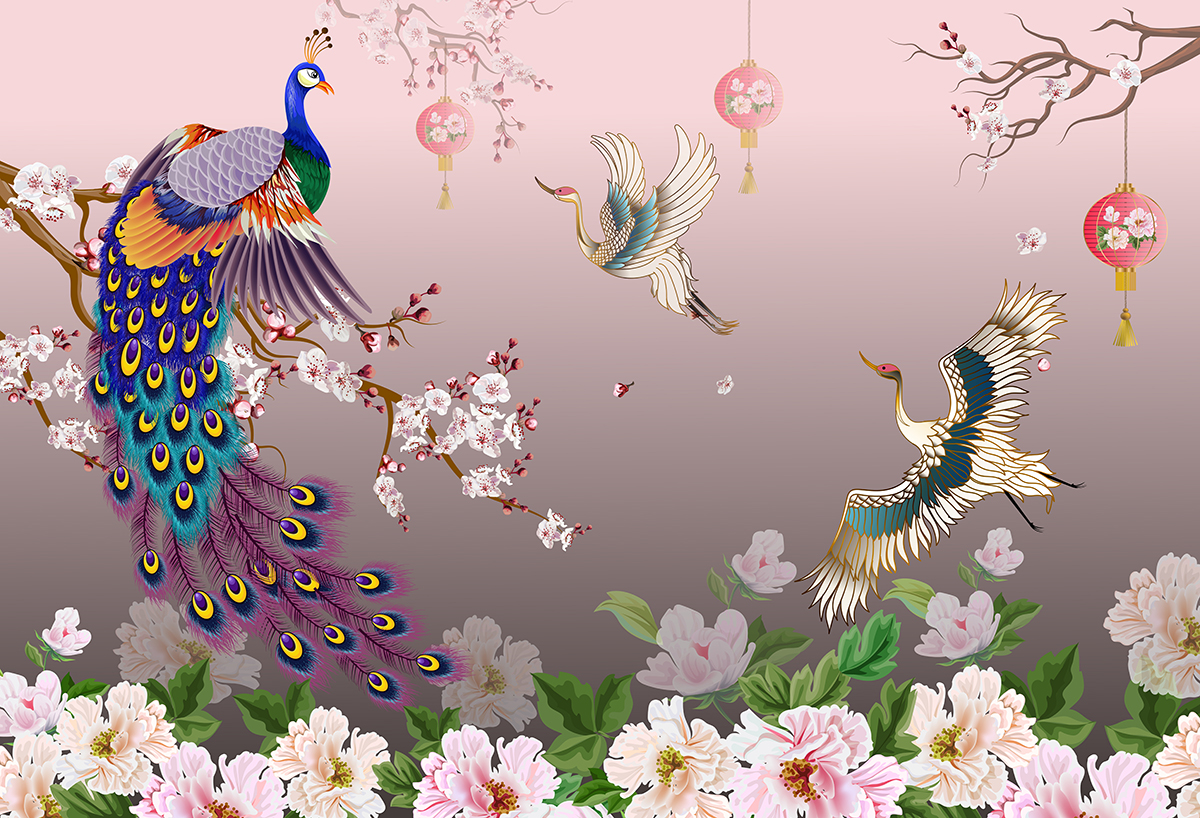 Colorful Birds and Flowers Wallpaper for Home