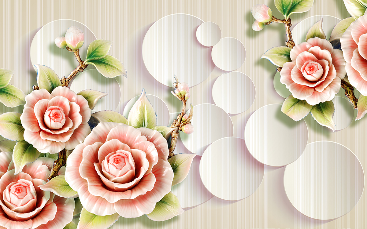 A wallpaper with flowers and circles