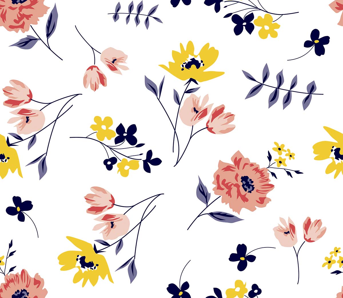 A pattern of flowers and leaves