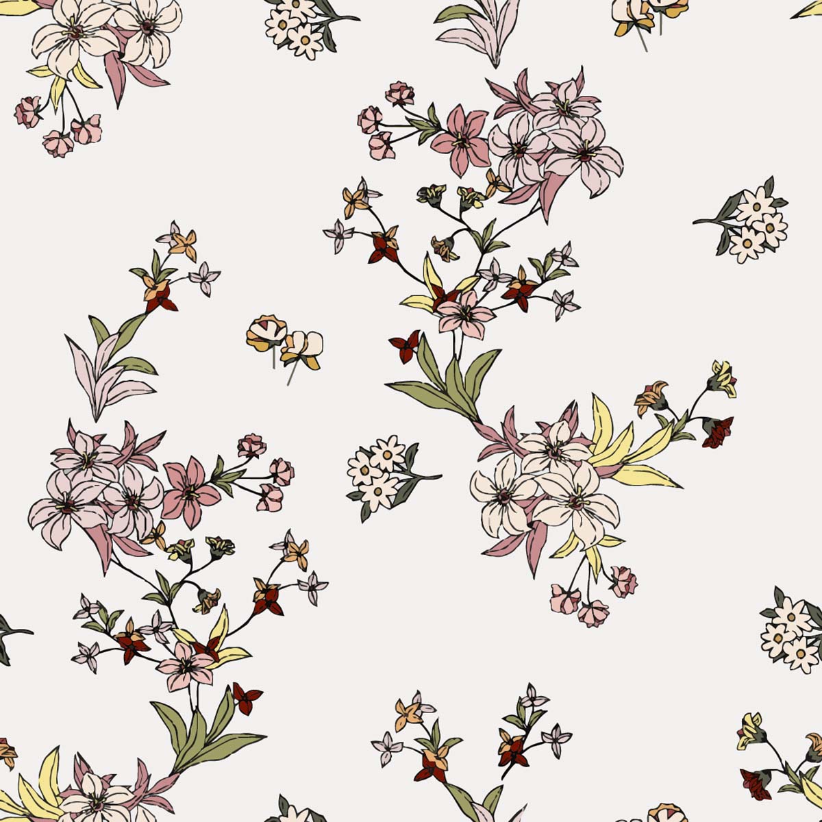 A pattern of flowers and butterflies