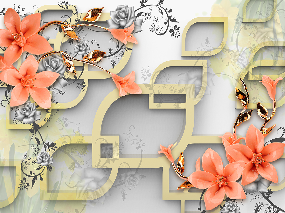 A wallpaper with flowers and leaves