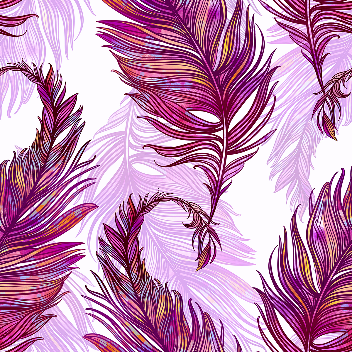 A pattern of feathers on a white background