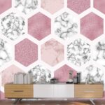 A pattern of pink and white hexagons