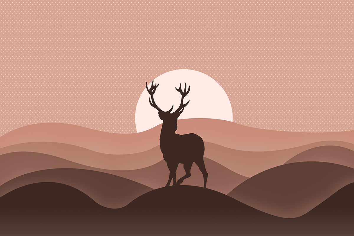 A silhouette of a deer in a desert
