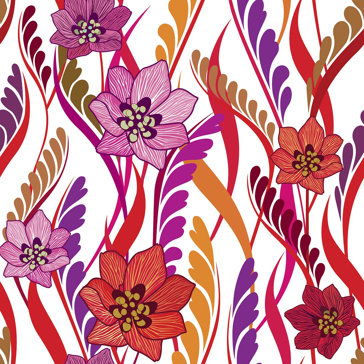 Colorful Pattern Botanical Wallpaper