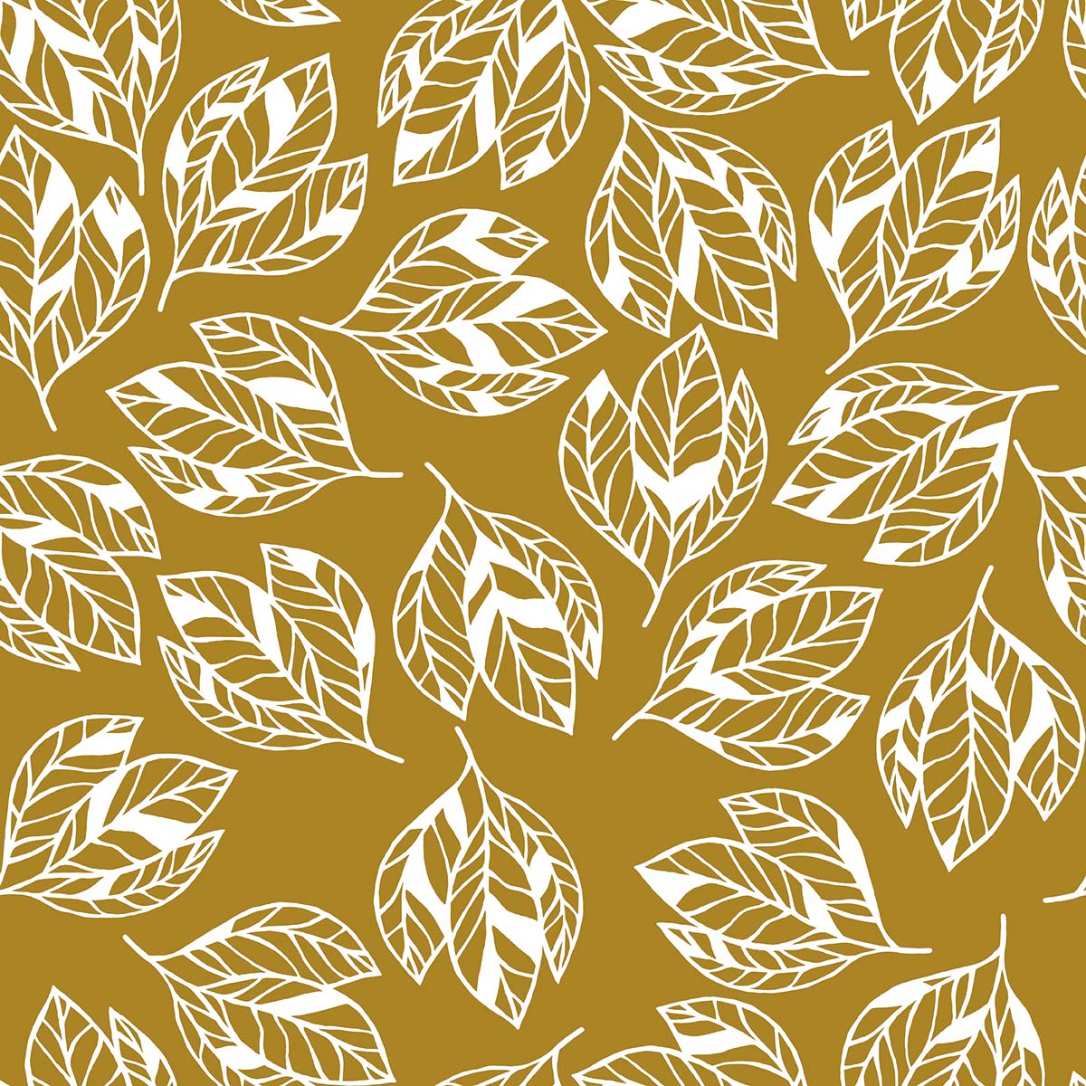 A pattern of white leaves on a yellow background
