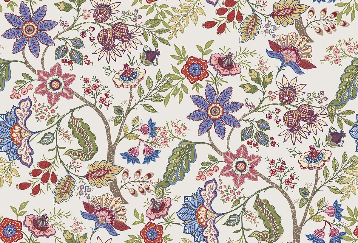 A colorful floral pattern on a white background