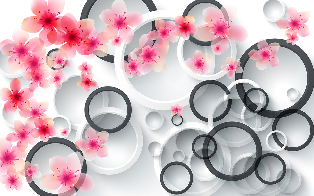A group of circles and flowers