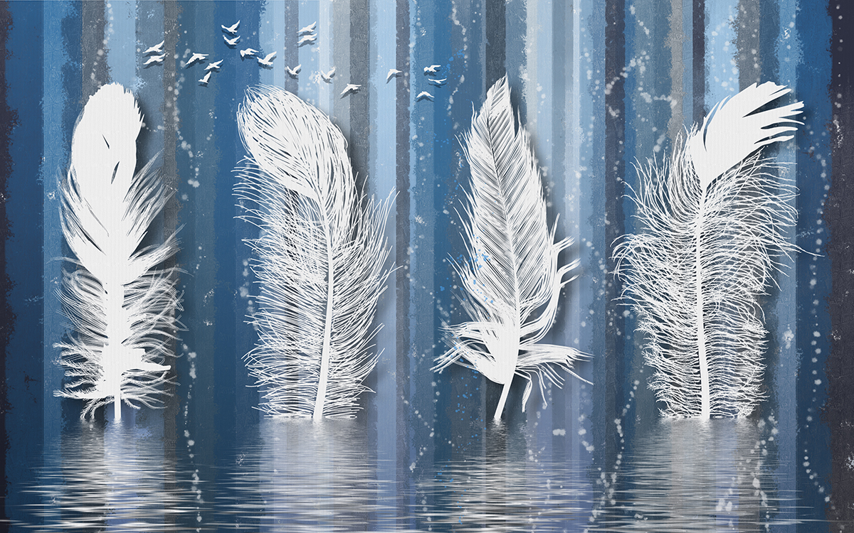 A group of white feathers in water