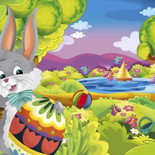 Cartoon Wallpaper of Rabbit in Beautiful Jungle for Kids Room