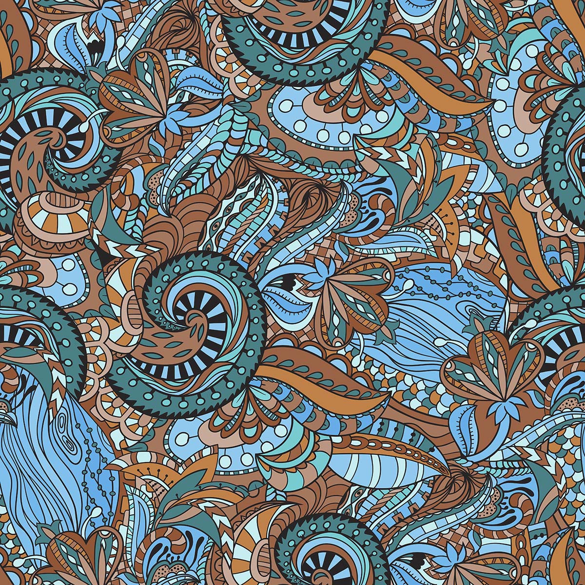 A pattern of blue and brown paisleys