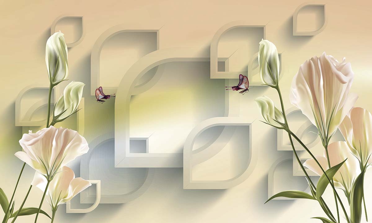 A wallpaper with flowers and butterflies