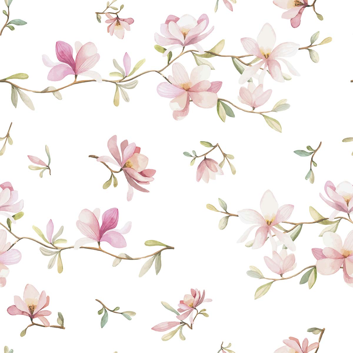 A pattern of pink flowers and green leaves