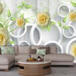 A wallpaper with yellow roses and white rings