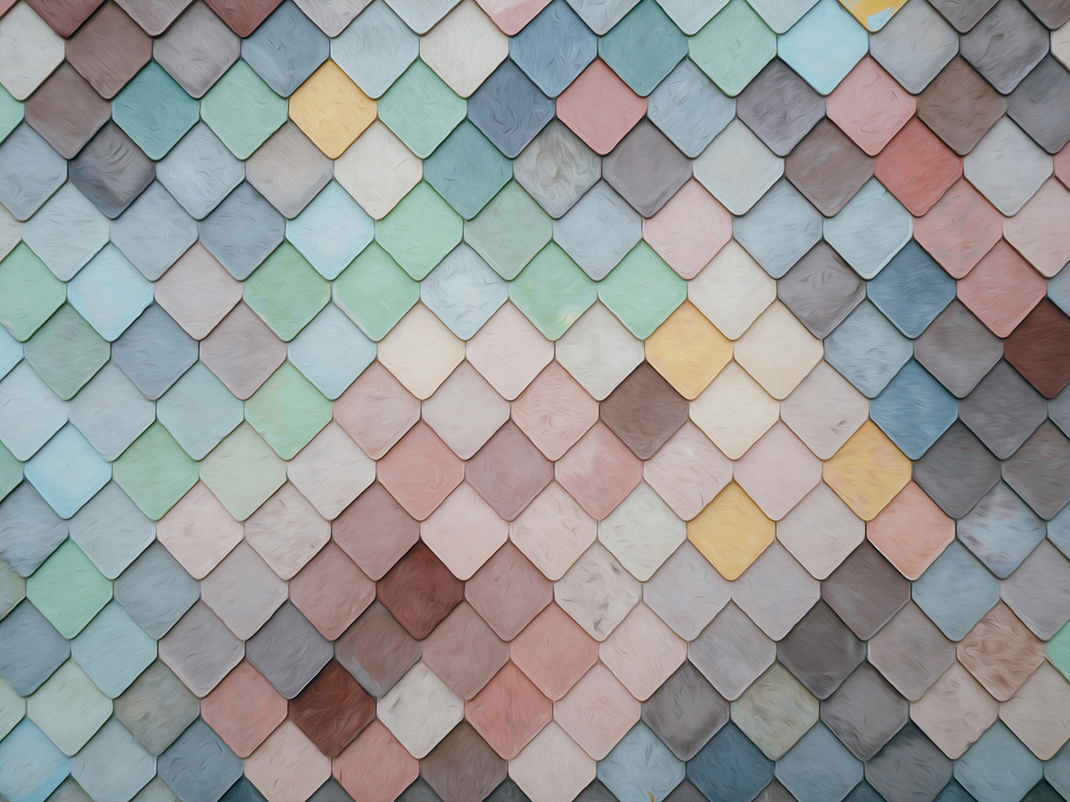 A multicolored tiles on a wall