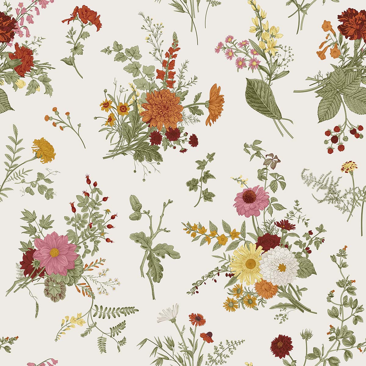A pattern of flowers on a white background
