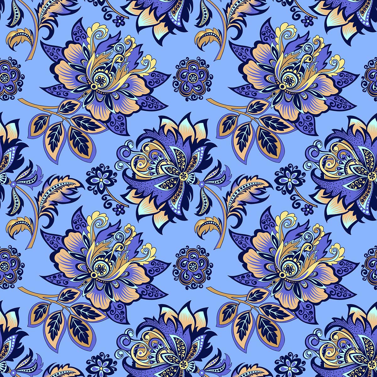 Blue Floral Pattern Wallpaper for Home
