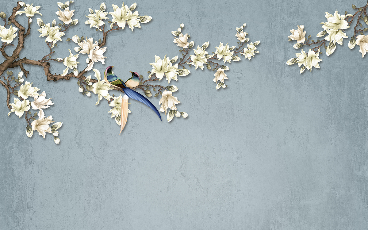 A bird on a branch with flowers