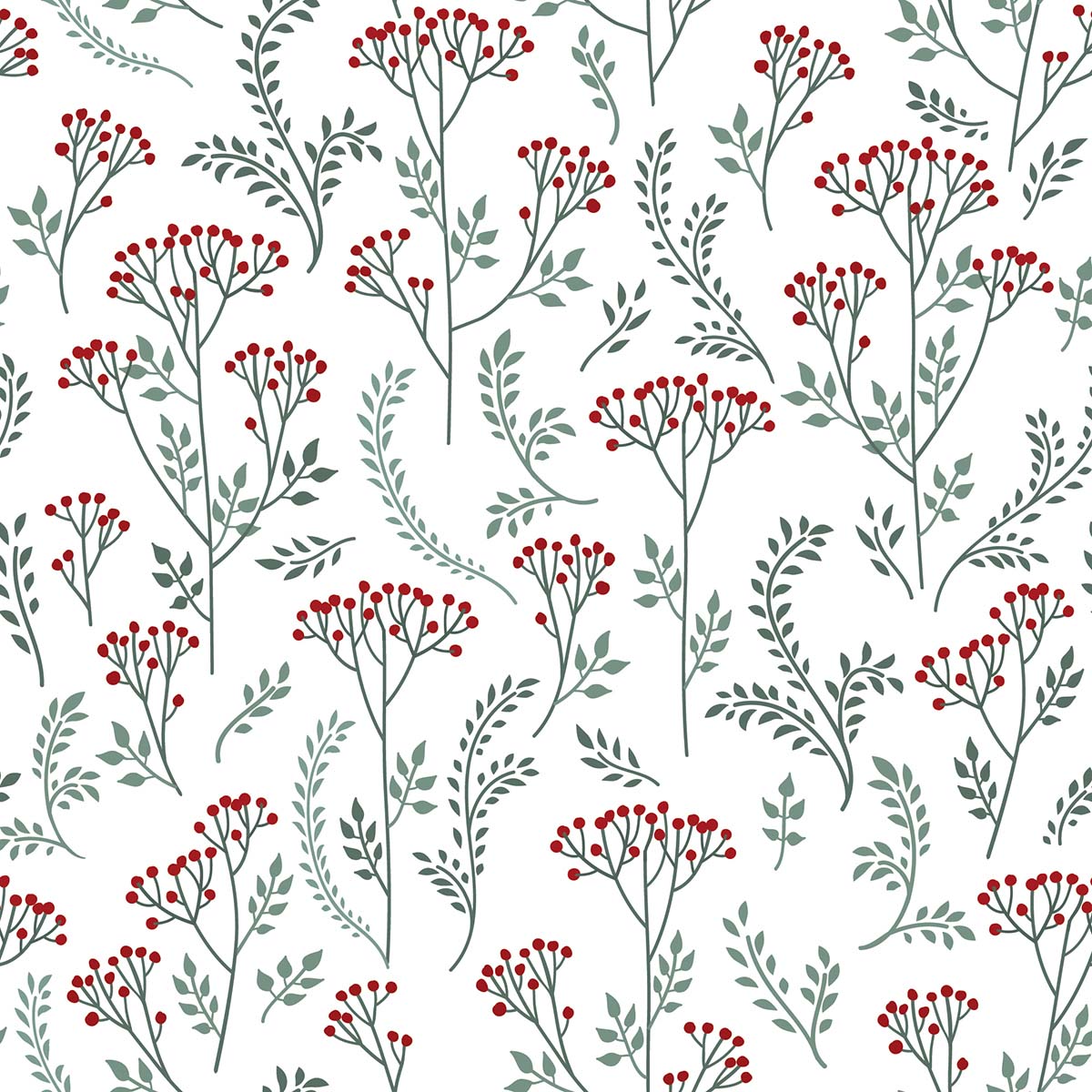 A pattern of red flowers and green leaves