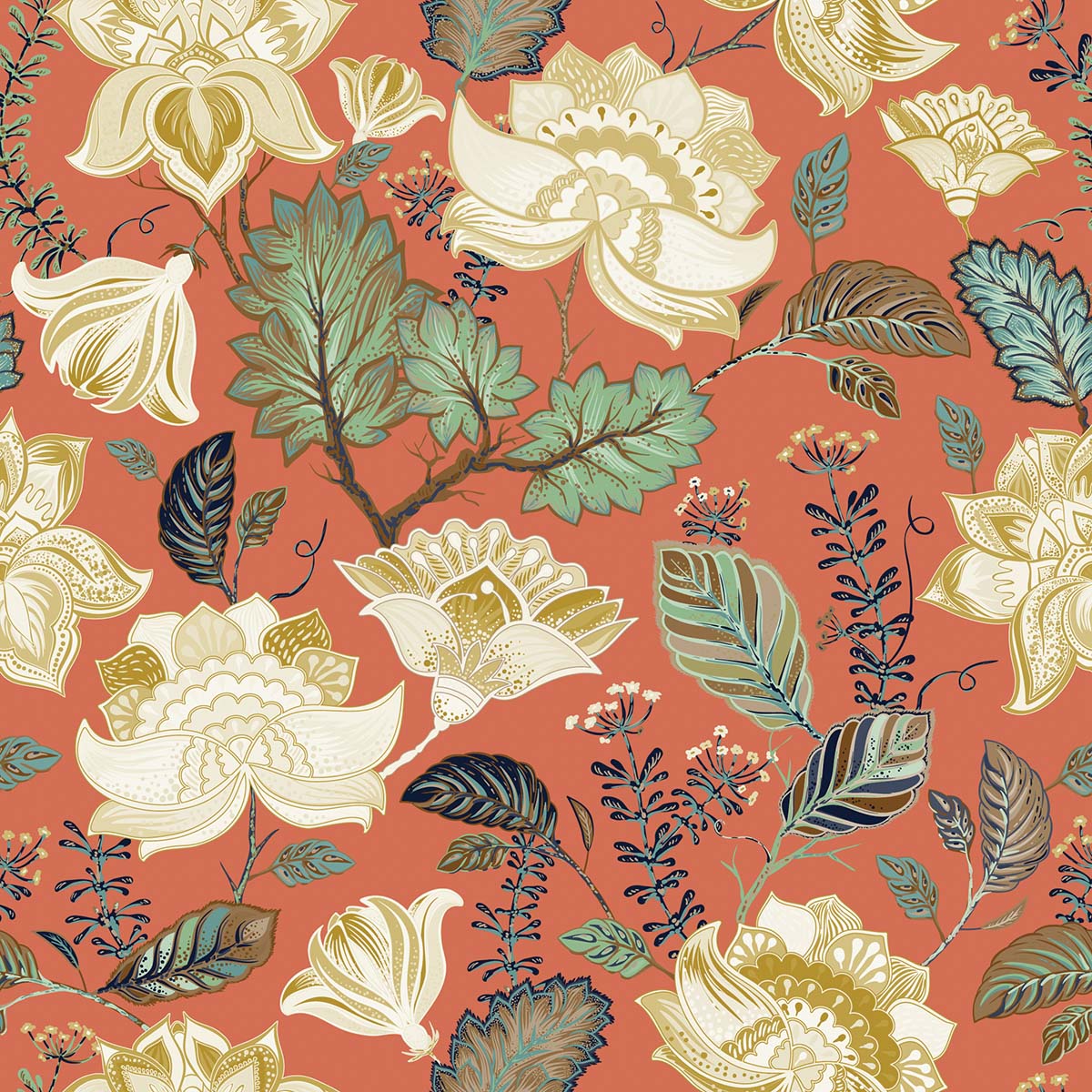 A pattern of flowers and leaves