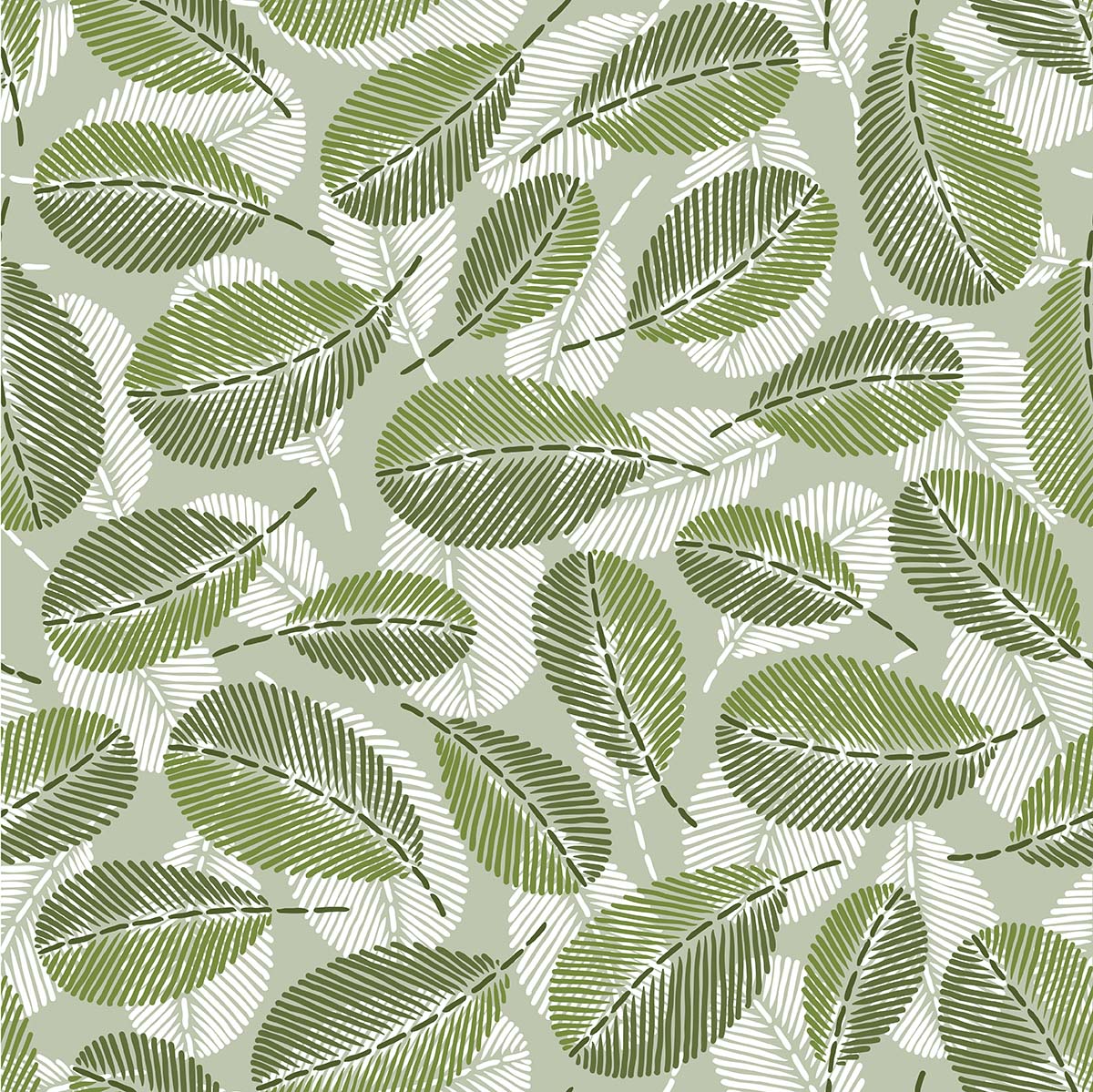 A pattern of green and white leaves