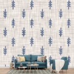 A fabric with blue leaves