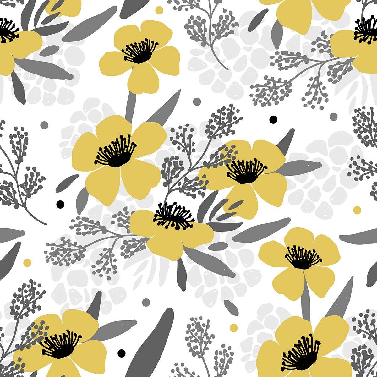 A pattern of yellow flowers and leaves