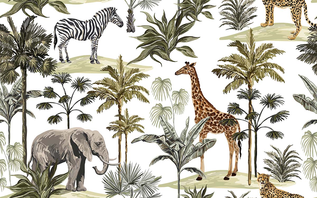 A pattern of animals and plants
