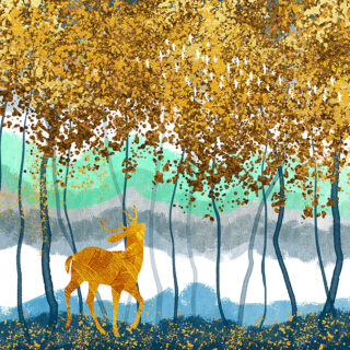 Deer in Forest Painting Wallpaper