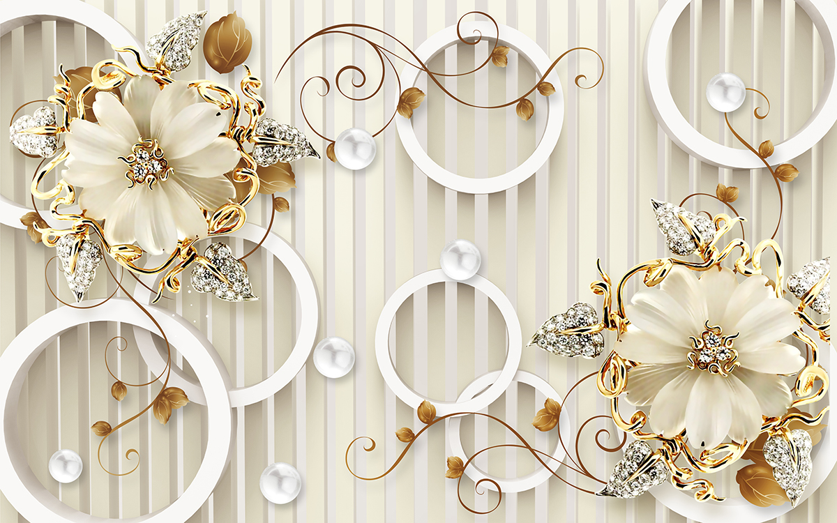 A wallpaper with flowers and pearls
