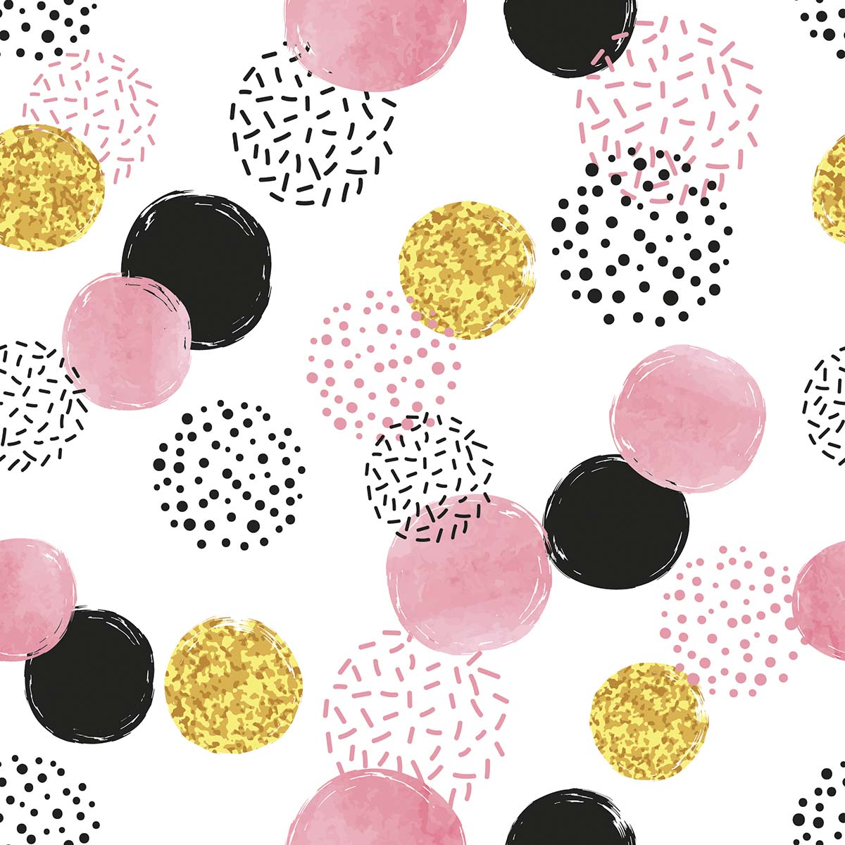 A pattern of pink black and gold circles