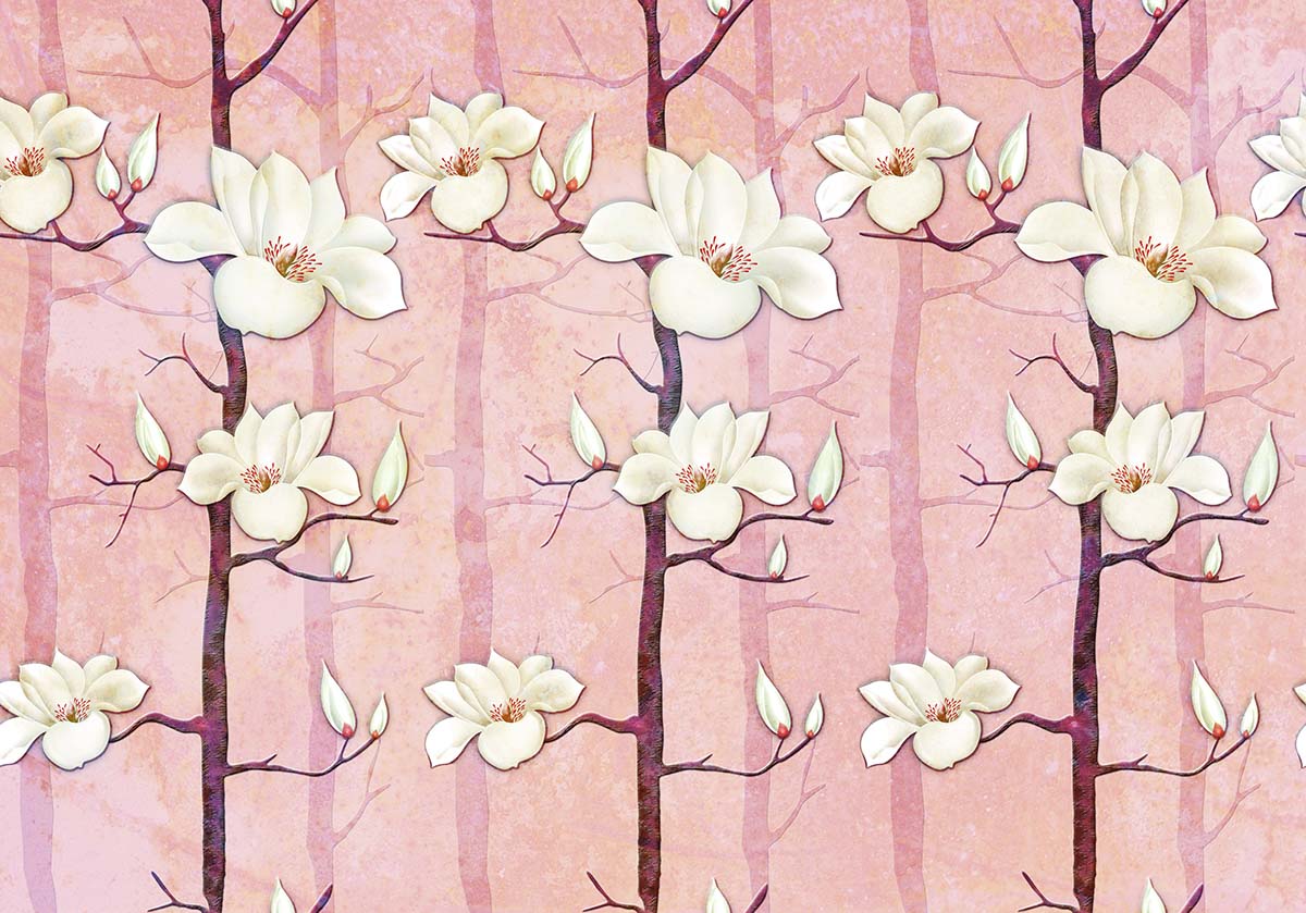 A wallpaper with white flowers and branches