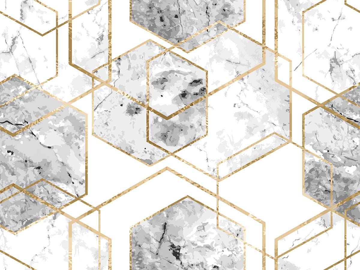 A marble and gold hexagons pattern
