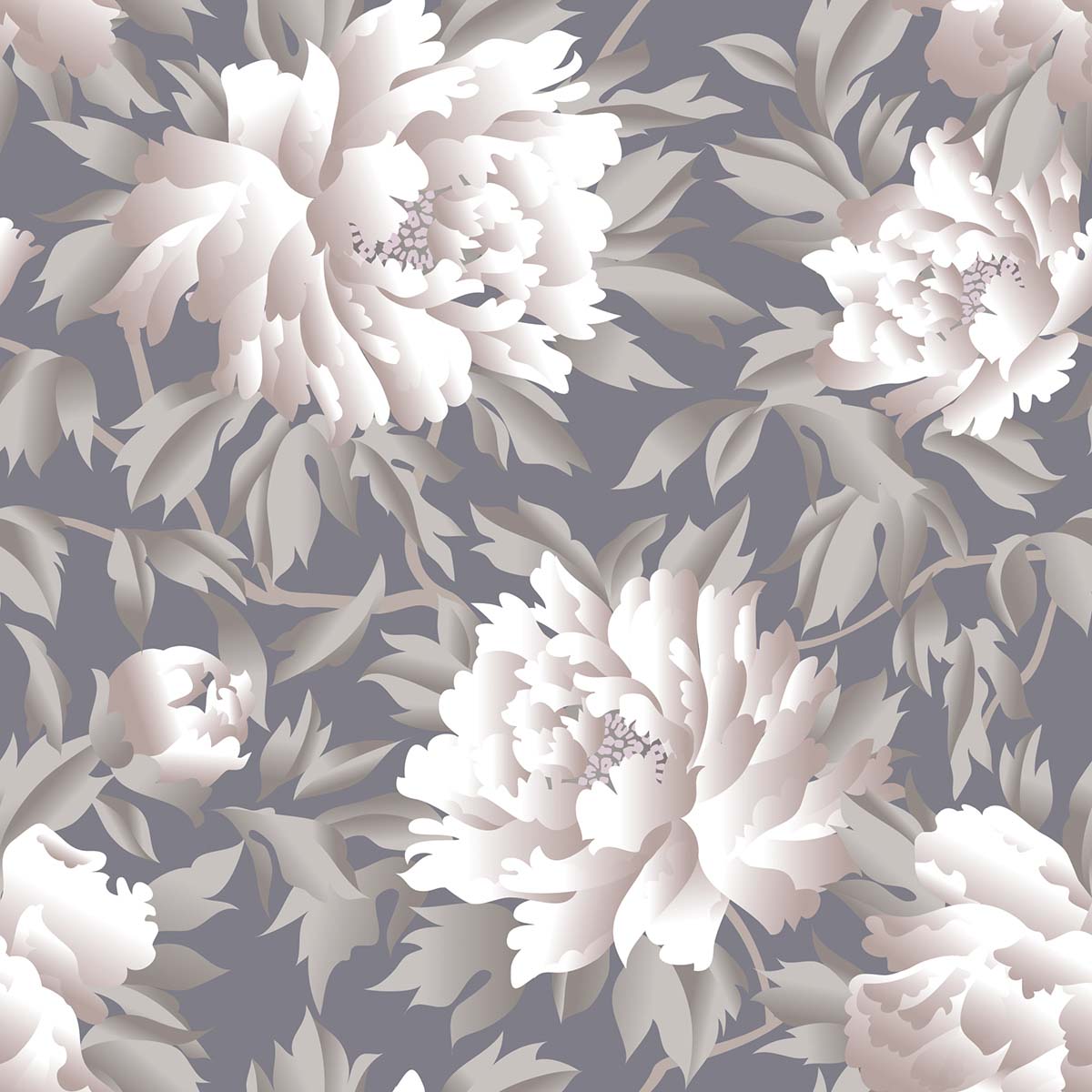 A pattern of white flowers and leaves