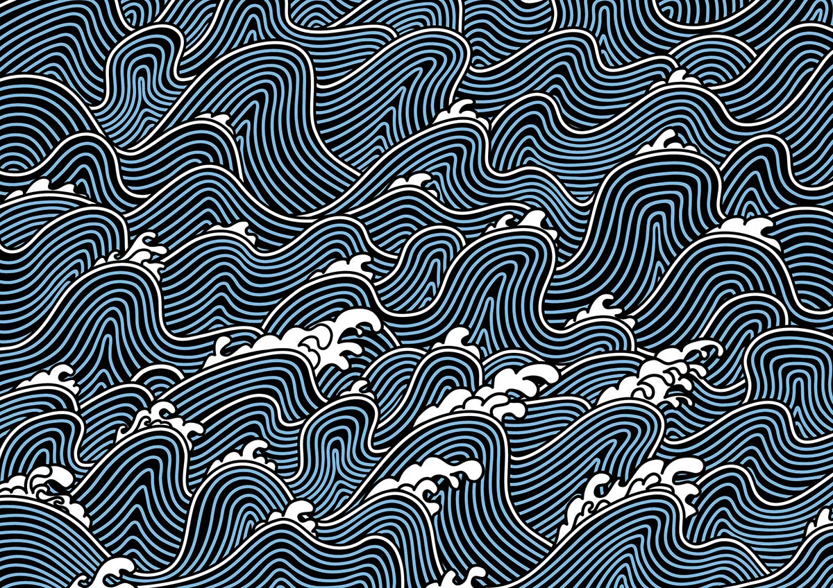 A blue and white pattern with waves
