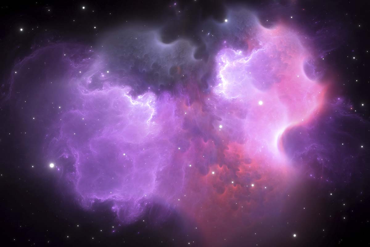 A purple and pink clouds and stars
