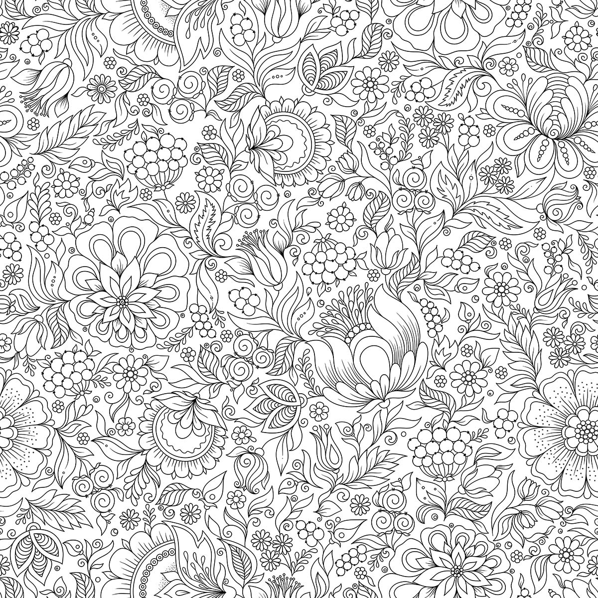 A black and white pattern of flowers