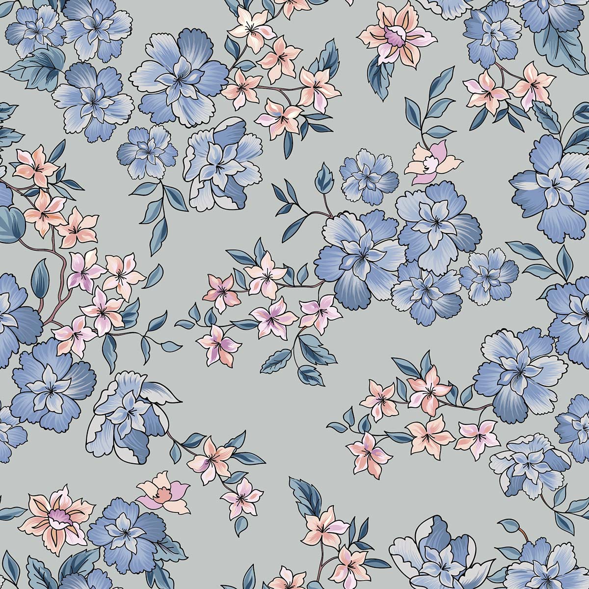 A pattern of flowers on a grey background