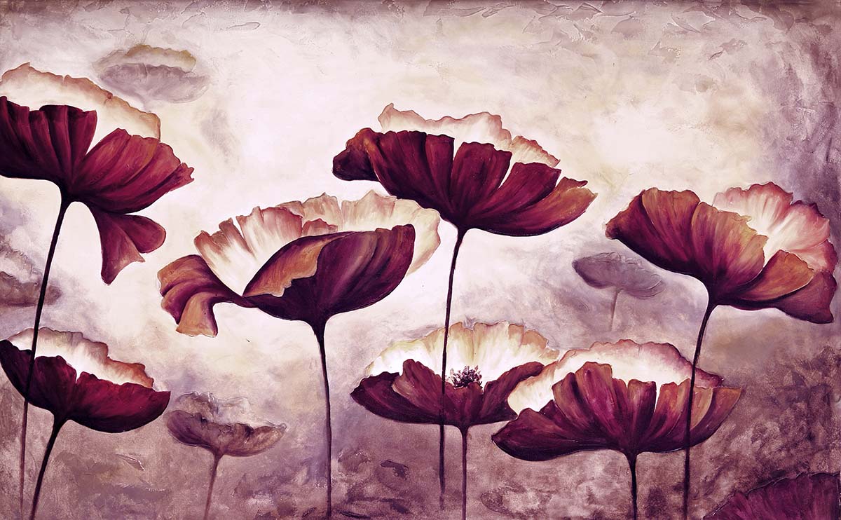 A painting of flowers in the sky