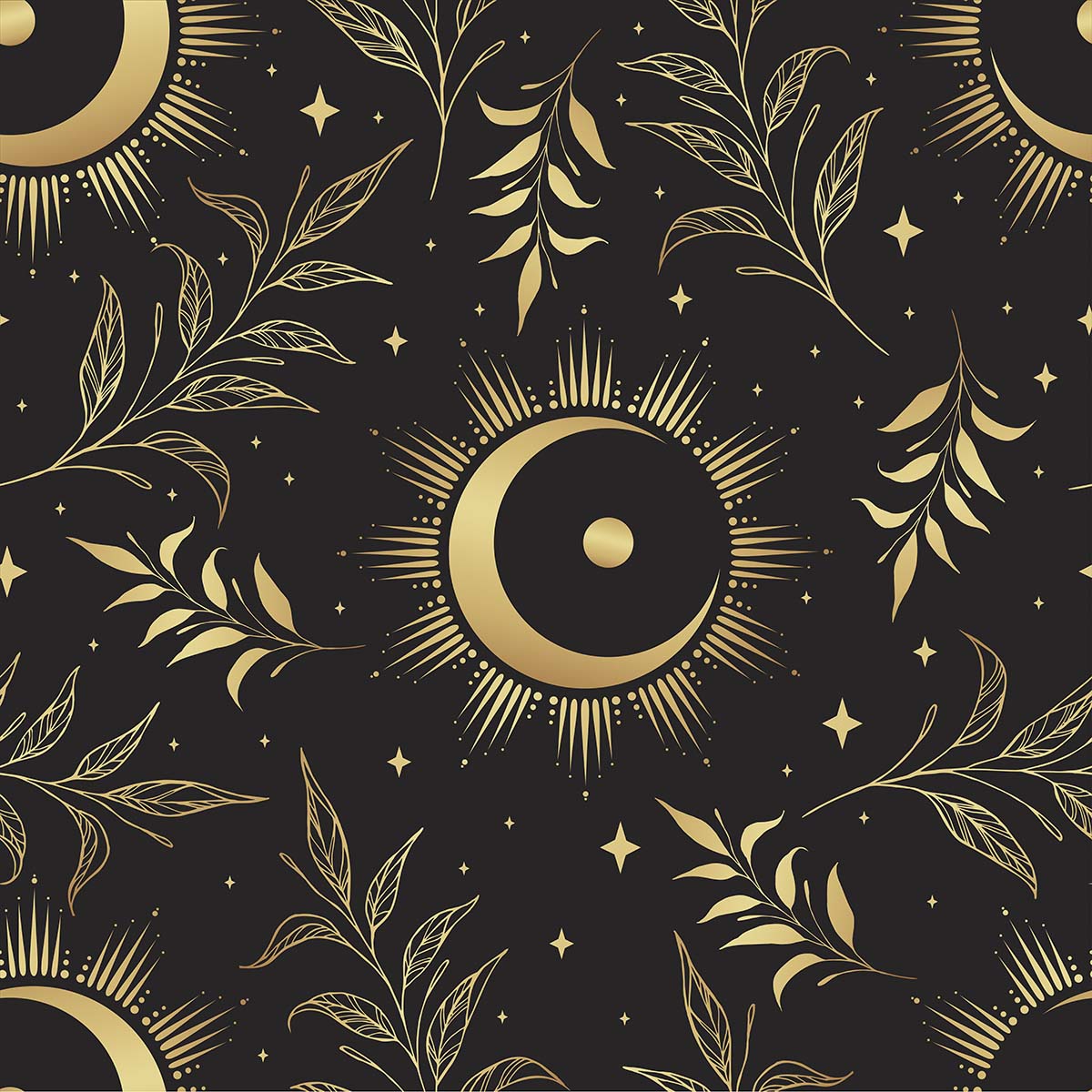 A pattern of gold sun and moon