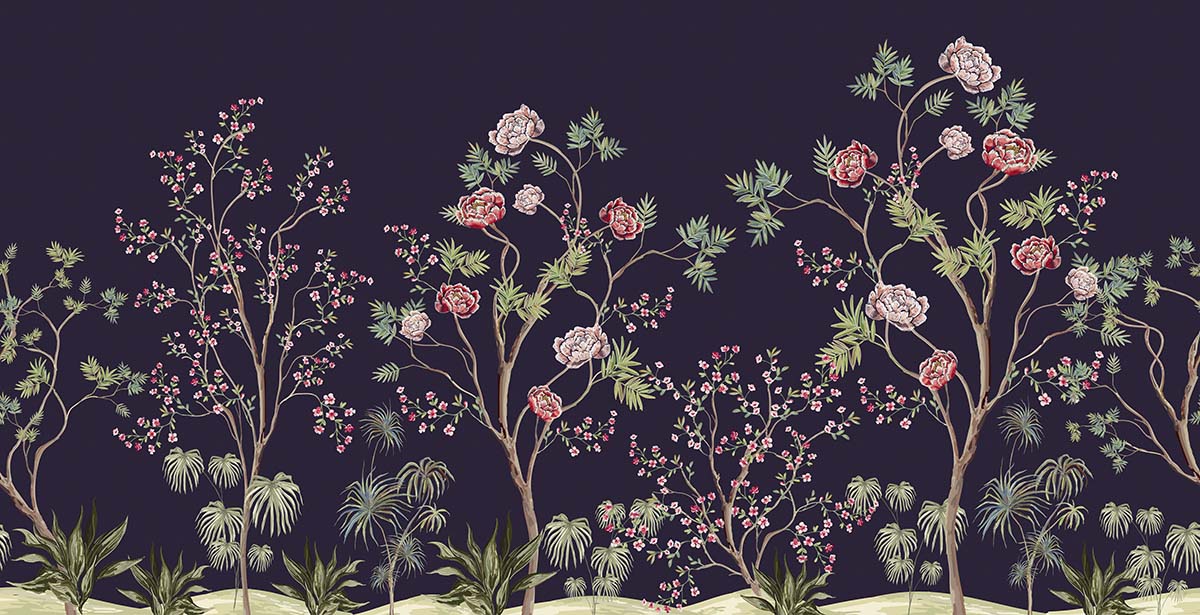 A wallpaper with flowers and leaves
