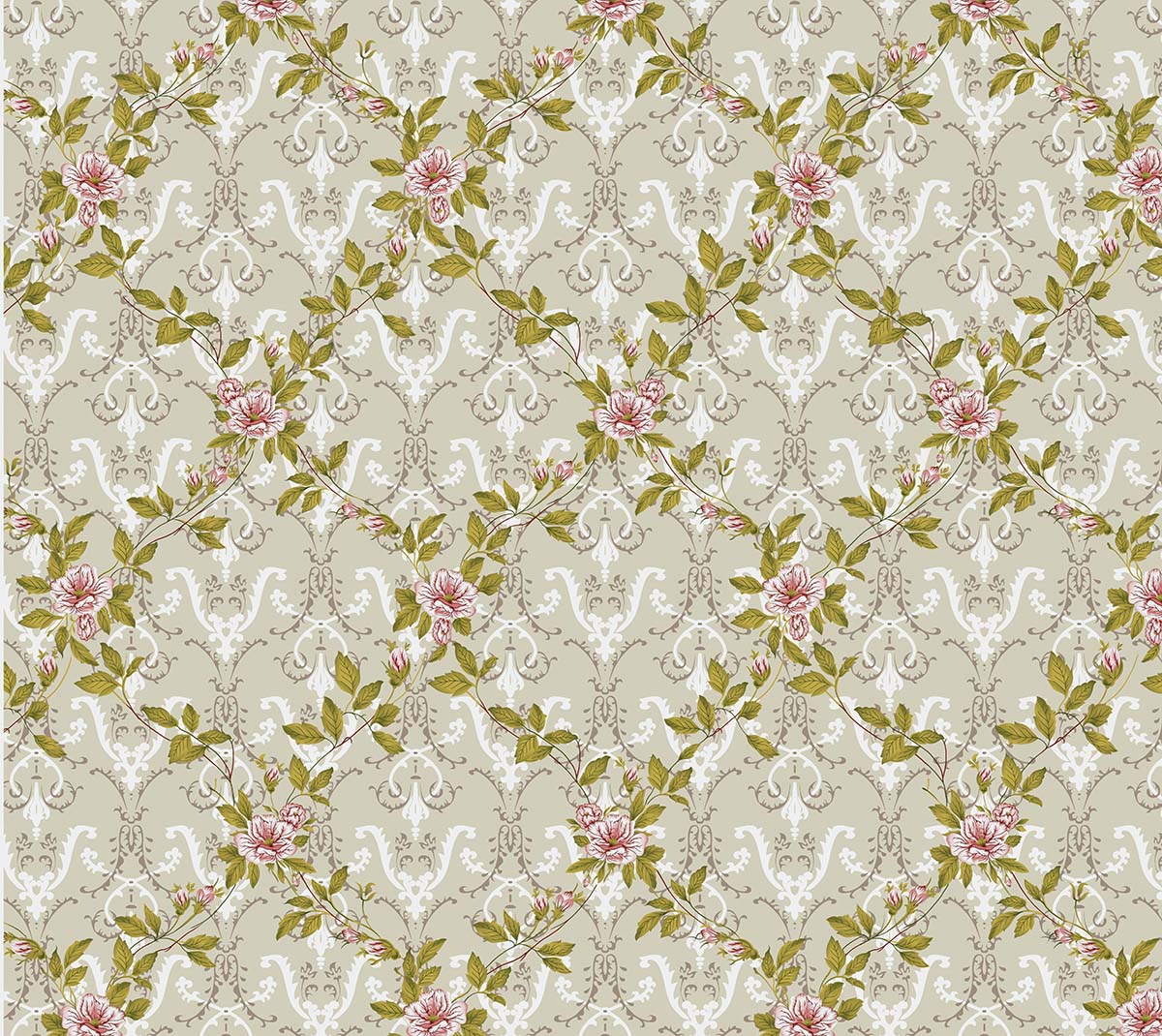 A pattern of flowers and leaves