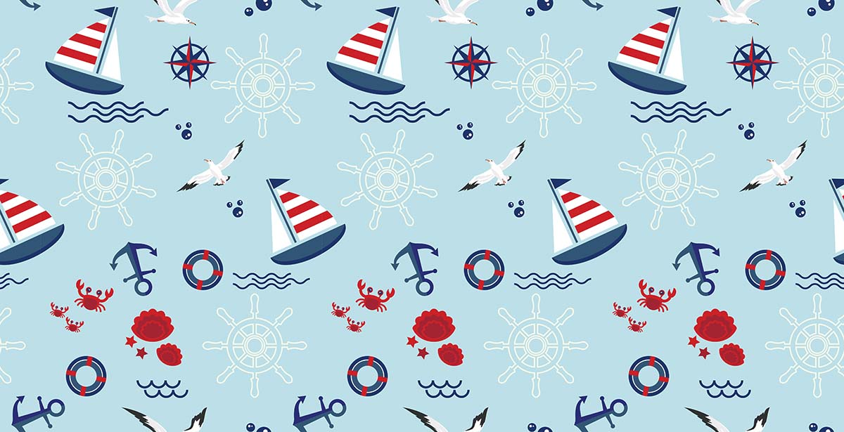 A pattern of seagulls and ships