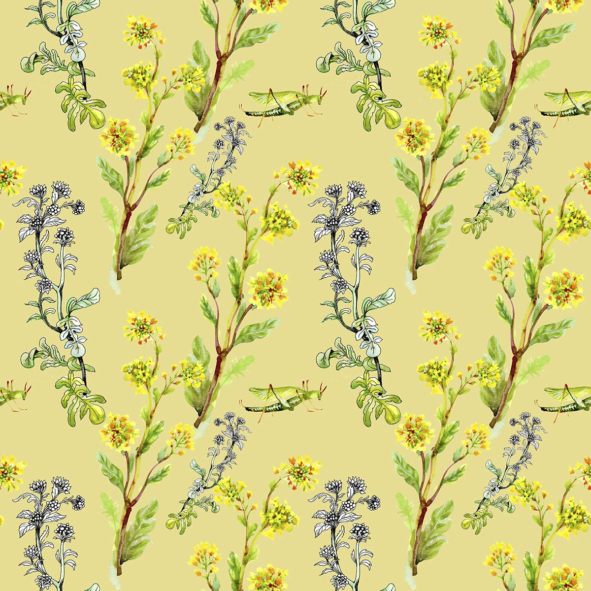 A pattern of flowers and leaves