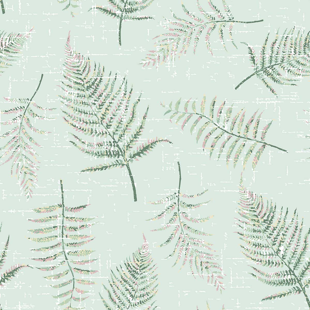 A pattern of leaves on a light blue background