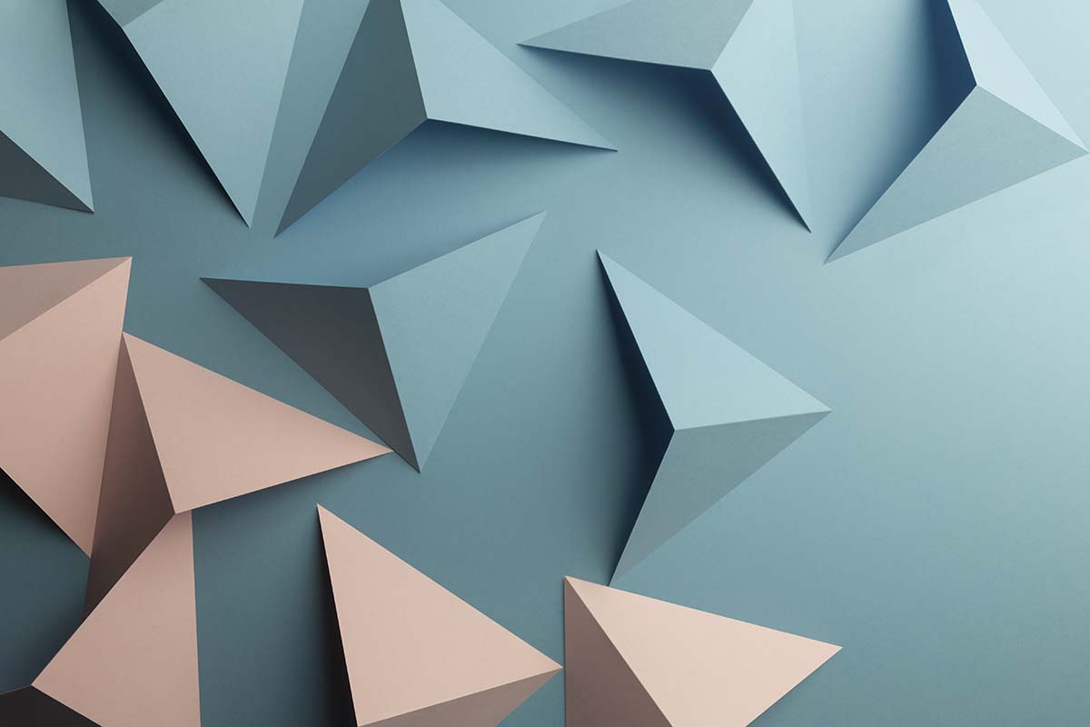 A group of triangles on a blue surface