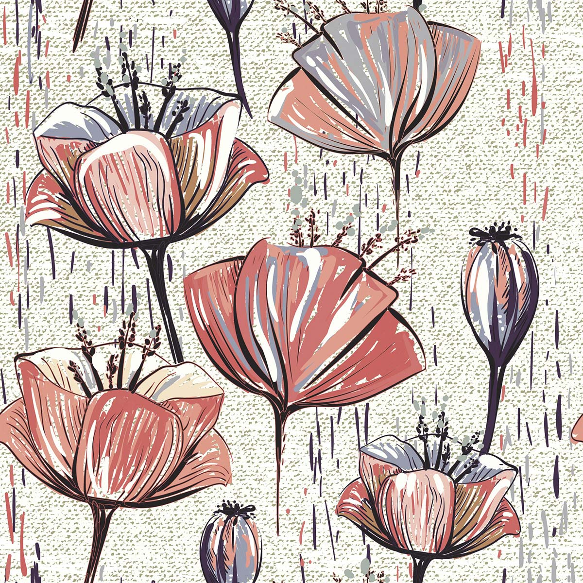 A pattern of flowers on a fabric surface